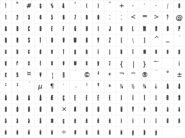 H_Aurora Condensed BT Regular Character Map