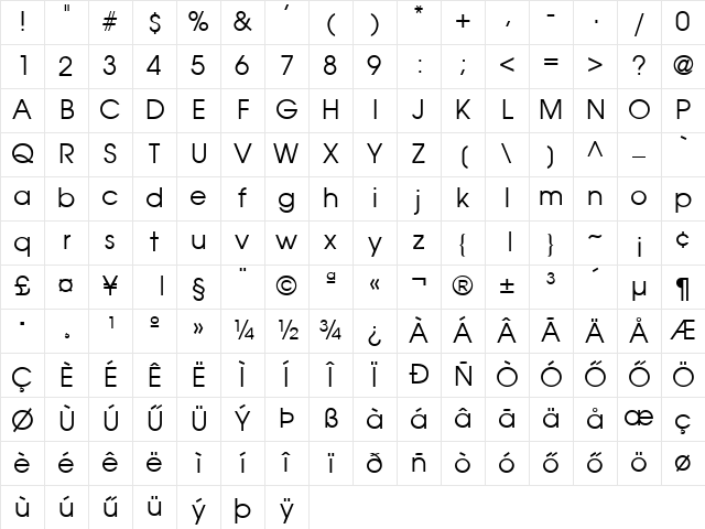 H_AVALON Regular Character Map H_AVALON Regular Character Map