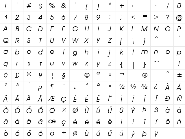 H_Avant Garde Book BT Oblique Character Map