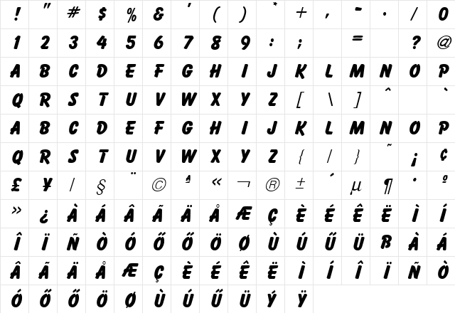 H_BAB Regular Character Map H_BAB Regular Character Map