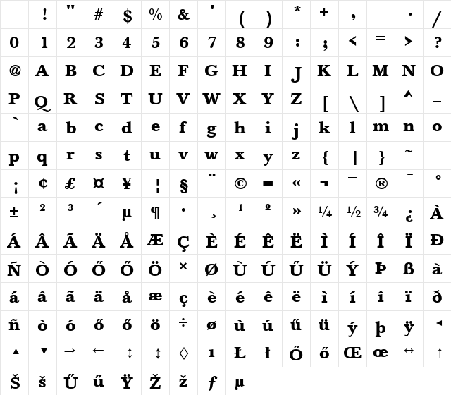 H_Baskerville Bold Character Map H_Baskerville Bold Character Map