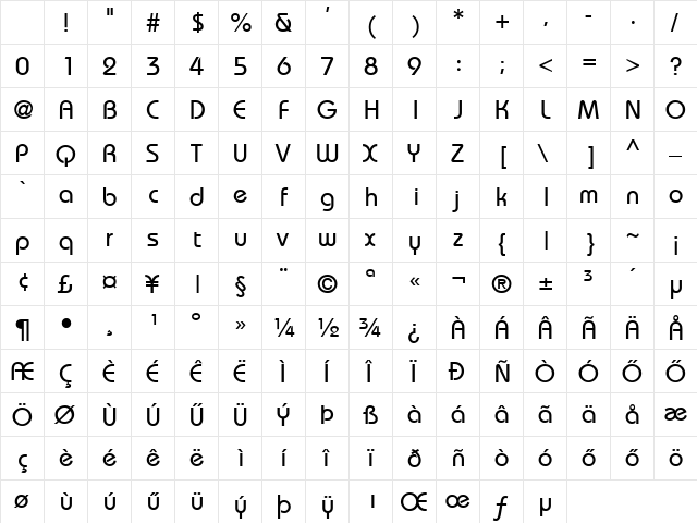 H_BAHAMA Regular Character Map