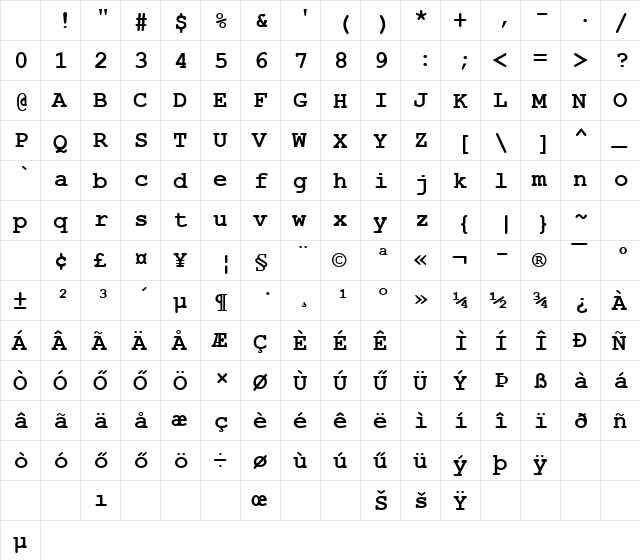 H_BEAR1 Regular Character Map H_BEAR1 Regular Character Map
