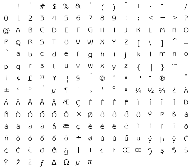 H_BEGWB Regular Character Map H_BEGWB Regular Character Map