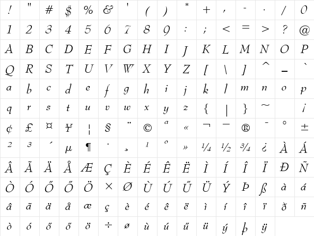 H_Bernhard Modern BT Italic Character Map H_Bernhard Modern BT Italic Character Map