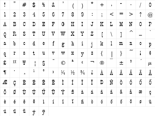 H_BIGTOP Regular Character Map