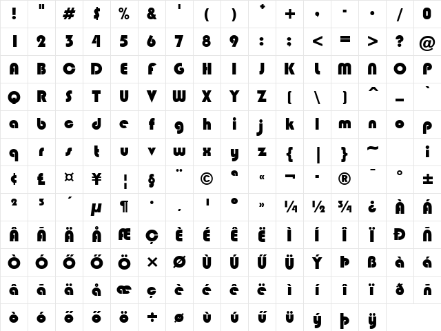 H_BLBLB Regular Character Map H_BLBLB Regular Character Map