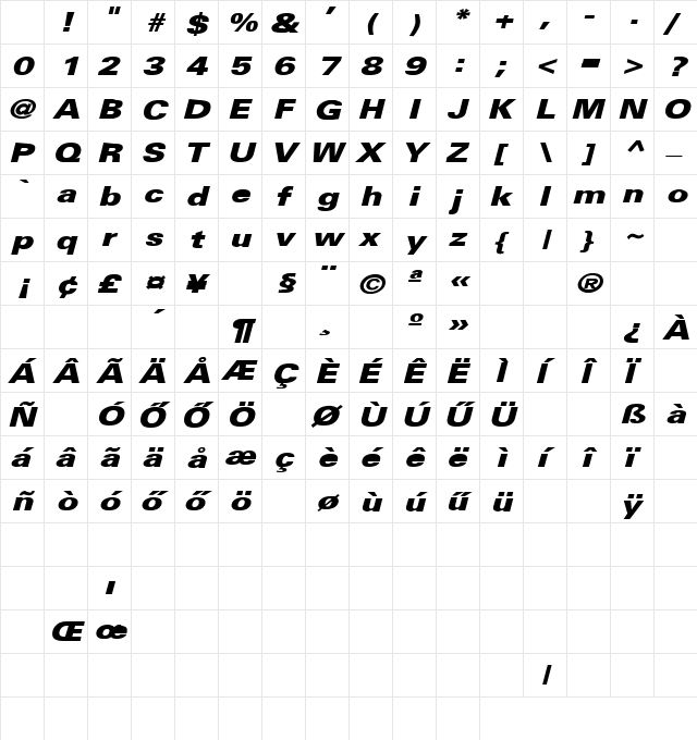 H_BLD3 Regular Character Map H_BLD3 Regular Character Map
