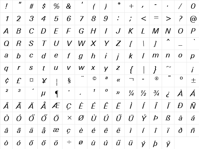 H_BLD16 Regular Character Map H_BLD16 Regular Character Map