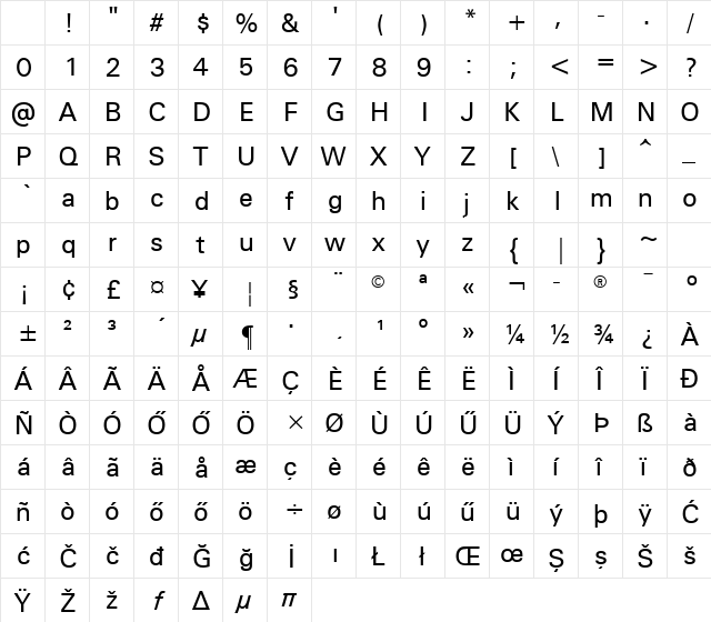 H_BLD17 Regular Character Map H_BLD17 Regular Character Map