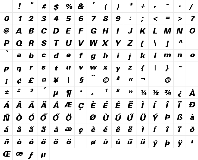 H_BLD19 Regular Character Map H_BLD19 Regular Character Map