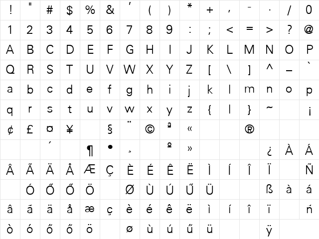 H_BLD22 Regular Character Map