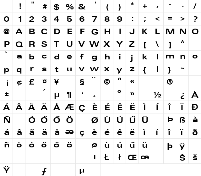 H_BLD25 Regular Character Map H_BLD25 Regular Character Map