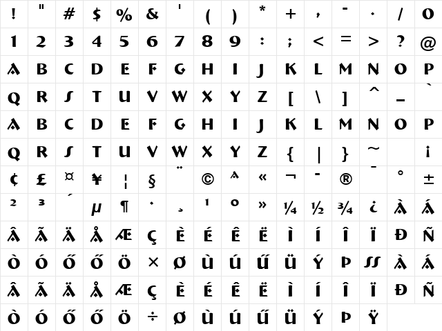 H_BRBB Regular Character Map H_BRBB Regular Character Map