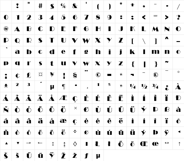 H_Broadway Normal Character Map H_Broadway Normal Character Map