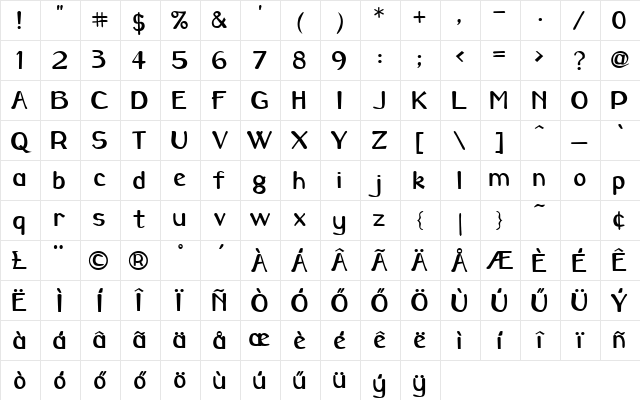 H_Caraway Bold Character Map H_Caraway Bold Character Map