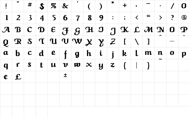 MaidenWord Bold Character Map