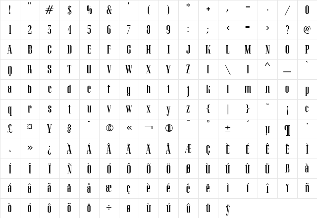 APCorvinusSkyline Regular Character Map