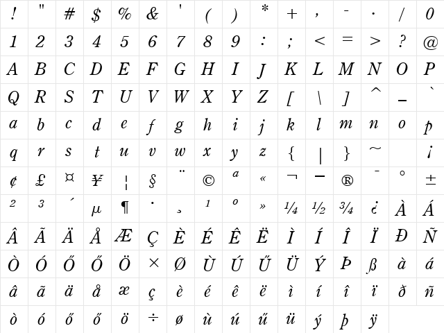 H_Century Oldstyle BT Italic Character Map H_Century Oldstyle BT Italic Character Map