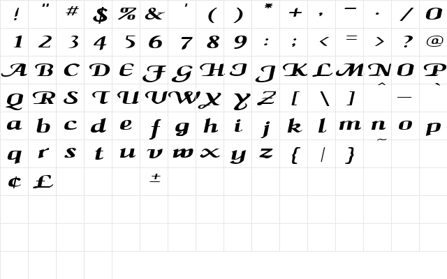 MaidenWordExtended Italic Character Map MaidenWordExtended Italic Character Map