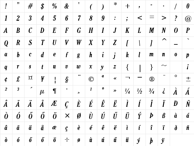 H_Cheltenham BdCn BT Italic Character Map