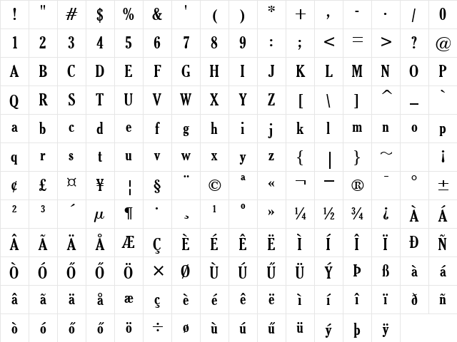 H_Cheltenham BdCn BT Regular Character Map