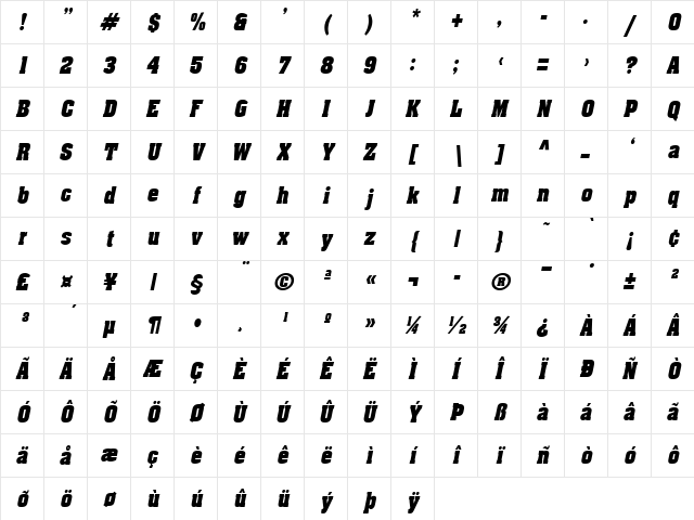 ApexCondensed Oblique Character Map ApexCondensed Oblique Character Map
