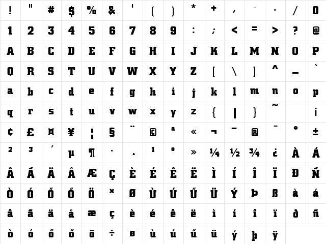 H_CityDBol Regular Character Map H_CityDBol Regular Character Map