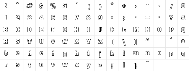 ApexOutline Normal Character Map