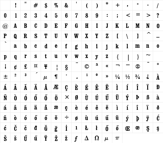 H_Clarendon Bold Condensed BT Regular Character Map