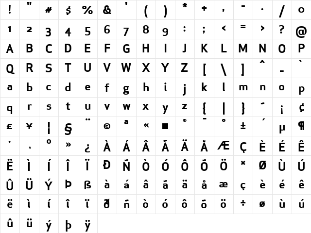 ApexSansBoldST Regular Character Map
