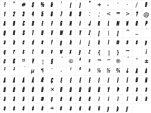 H_Compacta BT Italic Character Map