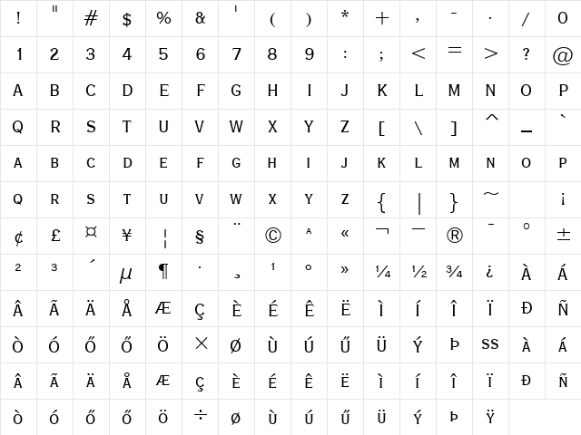 H_Copperplate Gothic Cn BT Regular Character Map H_Copperplate Gothic Cn BT Regular Character Map