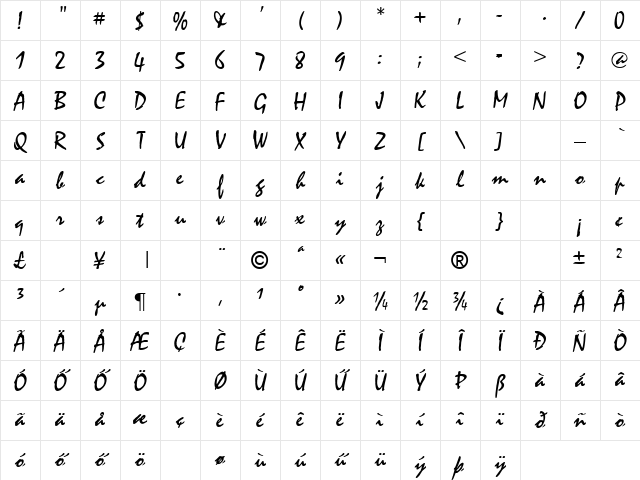 H_COMATO Regular Character Map