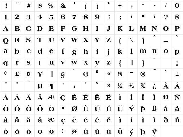 Aphid Extrabold normal Character Map