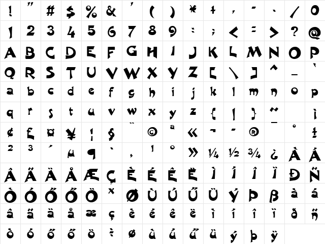 H_DARKNE Regular Character Map