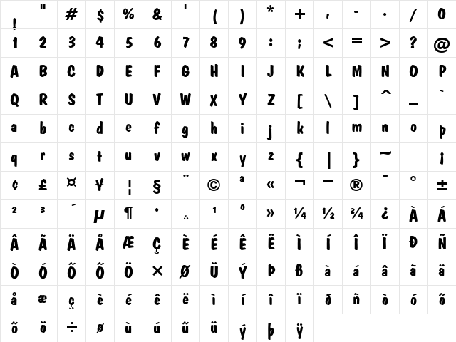 H_Dom Bold BT Regular Character Map