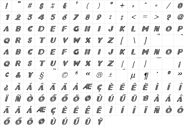 H_Electric Italic Character Map