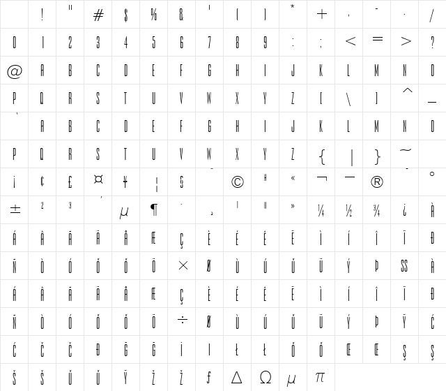 H_Empire BT Regular Character Map