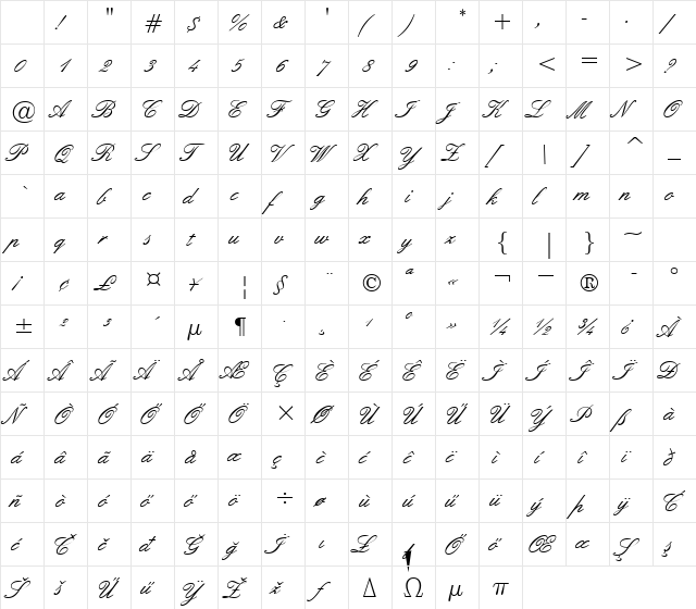 H_English 157 BT Regular Character Map