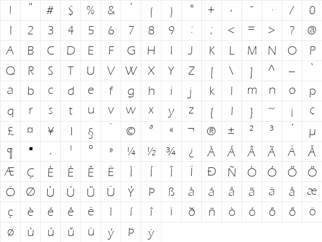 H_ErieLight Regular Character Map