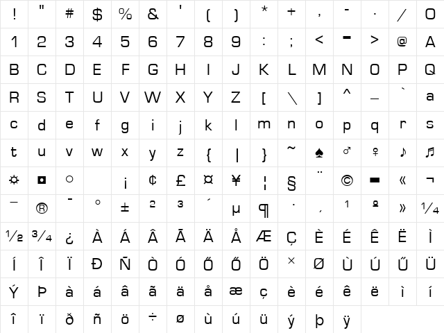 H_Eurostile Normal Character Map H_Eurostile Normal Character Map