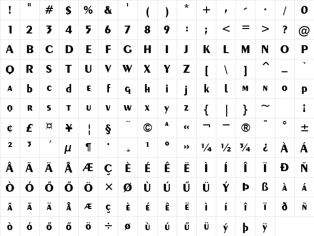 H_Exotic 350 Bd BT Regular Character Map