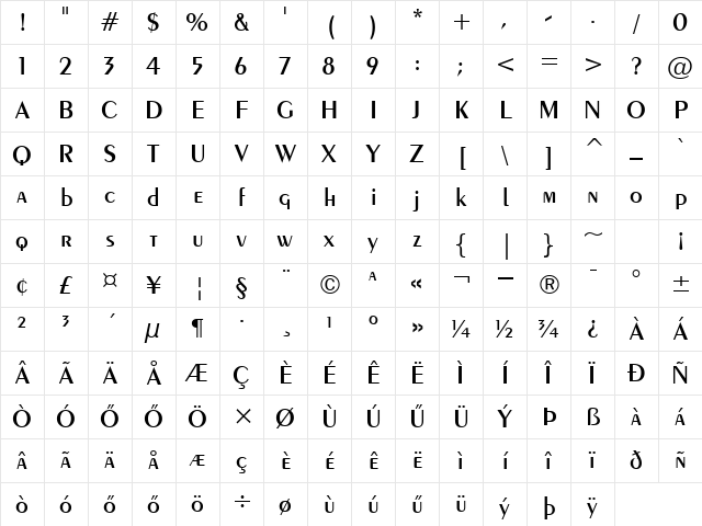 H_Exotic 350 DmBd BT Regular Character Map