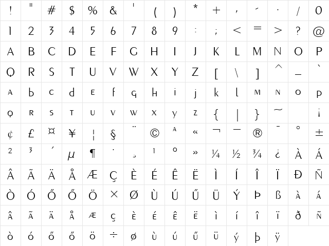 H_Exotic 350 Lt BT Regular Character Map
