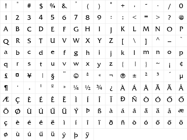 H_France Regular Character Map