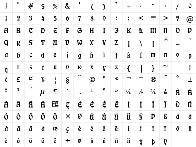 H_Freeform 710 BT Regular Character Map