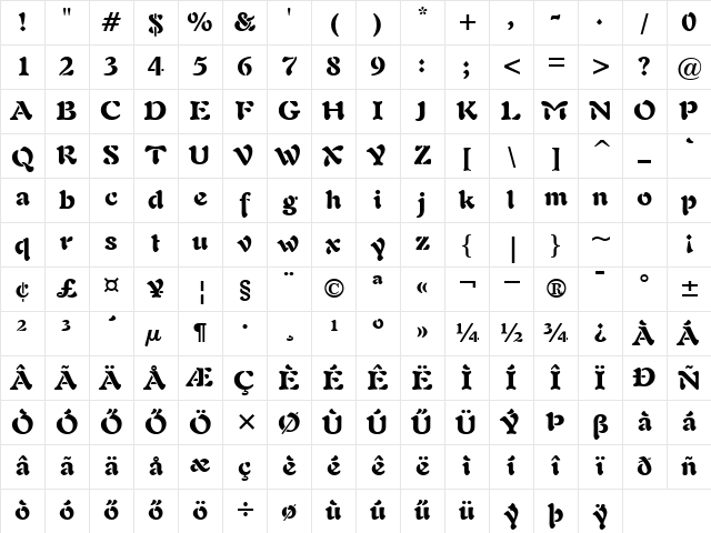 H_Freeform 721 Blk BT Regular Character Map