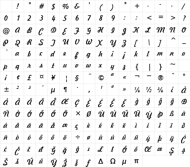 H_Freehand 521 BT Regular Character Map
