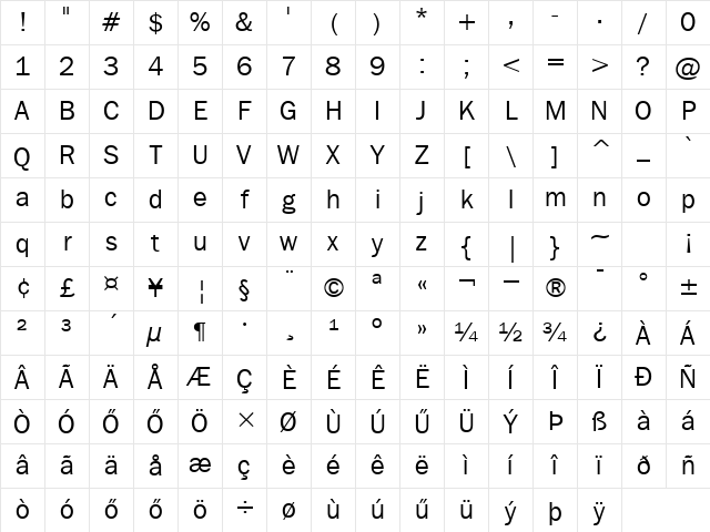 H_Franklin Gothic Bk BT Regular Character Map